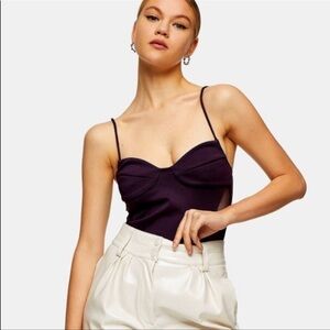 Topshop Bodysuit Mesh Panels Ponte Dark Purple 
Size 2